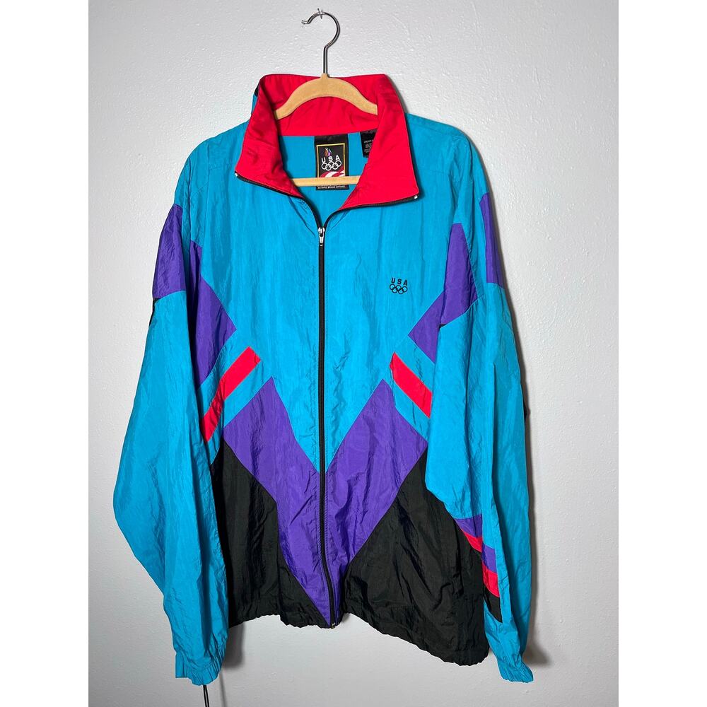 Vintage Olympics Colorblock Windbreaker 80s 90s Zipper Jacket 2XL Mens JC Penney